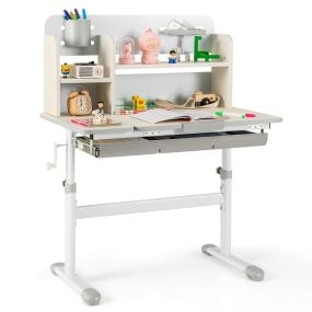 Escritorio de Estudio para Niños Mesa con Altura Ajustable Escritorio Inclinable Aparador Cajón Bandeja Estantes para Casa Escuela Gris