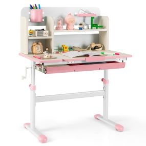 Escritorio de Estudio para Niños Mesa con Altura Ajustable Escritorio Inclinable Aparador Cajón Bandeja Estantes para Casa Escuela Rosa