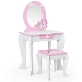 Set de tocador y taburete para niñas con espejo desmontable y cajón blanco 49 x 35,5 x 89 cm