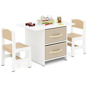 Juego de Mesa y 2 Sillas para Niños Set de Escritorio para Niños de 3 Piezas con Cestas de Almacenamiento Extraíbles Juego de Muebles Beige