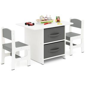 Juego de Mesa y 2 Sillas para Niños Set de Escritorio para Niños de 3 Piezas con Cestas de Almacenamiento Extraíbles Juego de Muebles Gris