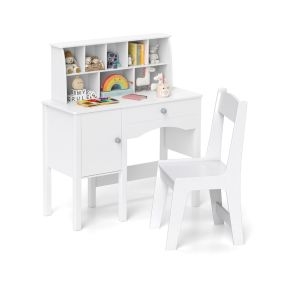 Escritorio para Niños con Silla con Estante Abierto Armario Cajón para Niños a Partir de 3 Años para Dormitorio 79 × 34 × 91 cm Blanco