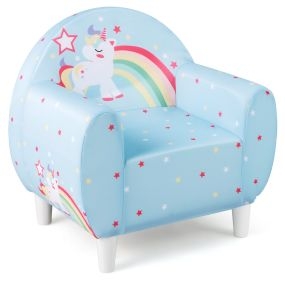 Sofá para Niños con Tela Transpirable y Relleno de Espuma de Alta Densidad Sofá Infantil de Unicornio Colorido para Niños y Niñas Azul
