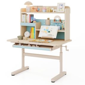 Escritorio Infantil con Estantería y Cajón en Altura con Superficie Inclinable Estantes Atril y Portalápices Escritorio para Ordenador Azul
