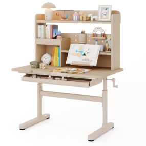 Escritorio Infantil con Estantería y Cajón en Altura con Superficie Inclinable Estantes Atril y Portalápices Escritorio para Ordenador Natural