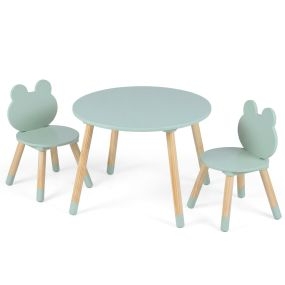 Conjunto Mesa y Sillas Infantil Forma Rana Patas Madera para Aula Guardería Hogar Arte Manualidades Aprendizaje 3+ Años Verde