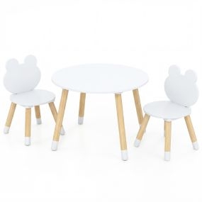 Conjunto Mesa y Sillas Infantil Forma Rana Patas Madera para Aula Guardería Hogar Arte Manualidades Aprendizaje 3+ Años Blanco