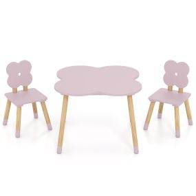 Mesa Flor con Juego y Actividades de Madera y 2 Sillas Infantiles de Pino Macizo para Niños 3+ Años Rosa y Natural