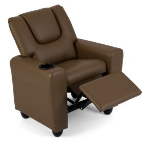 Sillón Reclinable para Niños de Terciopelo con Portavasos y Reposapiés Ajustable para Sala Estar Área Juegos 3+ Años Marrón