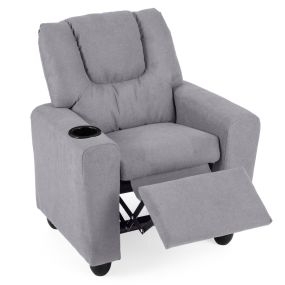 Sillón Reclinable para Niños de Terciopelo con Portavasos y Reposapiés Ajustable para Sala Estar Área Juegos 3+ Años Gris