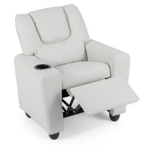 Sillón Reclinable para Niños de Terciopelo con Portavasos y Reposapiés Ajustable para Sala Estar Área Juegos 3+ Años Blanco