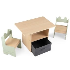 Juego de Mesa y 2 Sillas Infantiles Mesa Actividad con Cajones Tela Plegables Compartimentos Almacenaje para Niños 3+ Años Verde