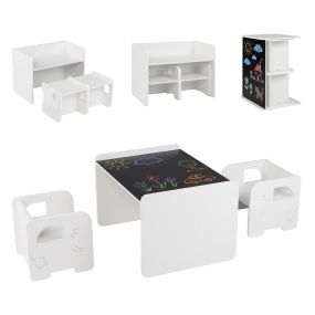 Juego de mesa y 2 sillas infantil de madera con pizarra integrada motivo elefante blanco 3+ años
