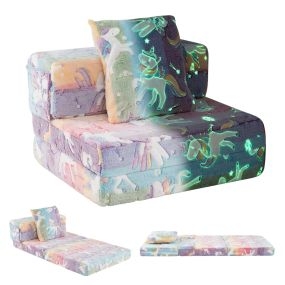 Sofá para Niños Sofá Cama Plegable 3 en 1 con Fundas Lavables con Cremallera y Almohada Adicional Bonitos Diseños de Unicornios Multicolor