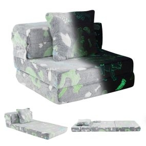 Sofá para Niños Sofá Cama Plegable 3 en 1 con Fundas Lavables con Cremallera y Almohada Adicional Bonitos Diseños de Unicornios Gris