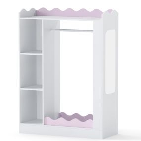Armario infantil rosa con espejo, perchero y compartimentos 88 x 36 x 118,5 cm