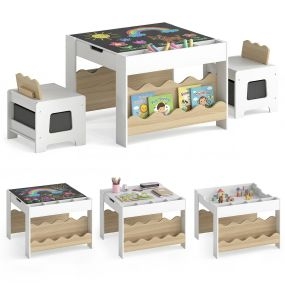 Juego de mesa infantil de madera natural con tablero doble cara y almacenaje 66 x 64 x 48 cm