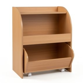Mueble de almacenaje infantil natural rústico con estante para libros y caja con ruedas 50 x 29 x 61,5 cm