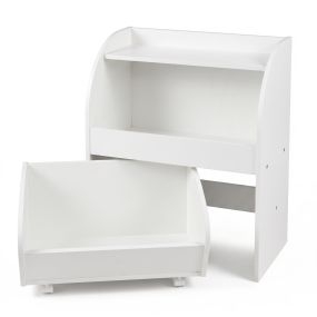 Mueble de almacenaje infantil blanco con estante para libros y caja grande con ruedas antivuelco 50 x 29 x 61,5 cm