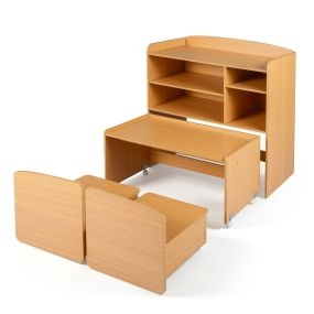 Mueble de Almacenamiento Infantil Juego 3 en 1 de Mesa y Taburetes Capacidad de Carga de Hasta 75 kg Estable 90 x 40 x 94 cm Natural