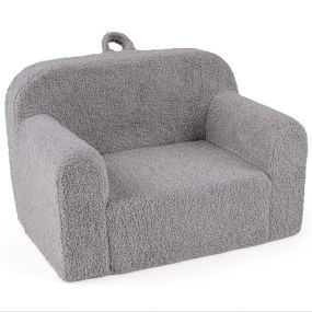 Sofá Infantil Sillón Lectura Niños Espuma Alta Densidad Funda Peluche Teddy Cremallera Lavable Asa Portátil Antideslizante 3+ Años Gris