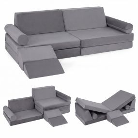 Sofá infantil modular 10 piezas plegable con felpa suave y espuma elástica gris