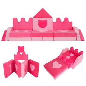 Sofá de Juego Modular 14 Piezas Bloques Espuma para Escalar Gimnasio Suave Interior Fundas Desmontables Dormitorio Sala Juegos Rosa