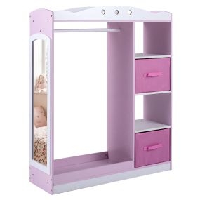 Perchero infantil rosa con espejo y cajones de tela 90 x 30 x 115,5 cm para habitación de niñas