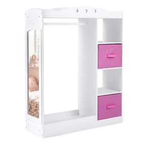 Perchero infantil con espejo y cajones de tela, 90 x 30 x 115,5 cm, blanco para habitación de niños