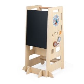 Torre de aprendizaje Montessori 4 en 1 con pizarra doble, 75 kg, 52 x 50 x 89 cm, natural