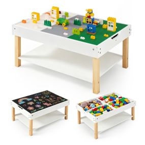Mesa Infantil de Juego de Madera 2 en 1 con Tablero Doble Cara y Almacenamiento Interno para Niños de 3+ Años 81 x 55 x 40 cm Blanco