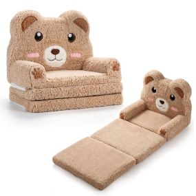 Sofá Infantil Convertible de Oso Diseño 2 en 1 Sofá y Cama Funda Lavable Terciopelo Suave Seguro para Niños Pequeños 60 x 45 x 57 cm Marrón