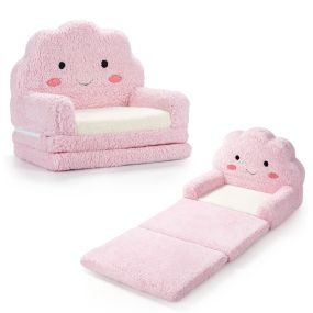 Sofá Infantil de Nube Plegable Diseño 2 en 1 Sofá y Cama Bordes Redondeados Espuma Sin Polvo Ahorra Espacio para Niña 60 x 47 x 55 cm Rosa