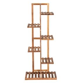 Porta Plantas de Madera 6 Niveles Estante Antivuelco para 7 Macetas Flores Suculentas Expositor para Salón Balcón Marrón 50 x 21 x 124 cm