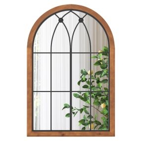 Espejo con Acabado de Ventana Arqueada Espejo de Pared Decorativo con Tablero Trasero 60 x 90cm Natural