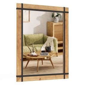 Espejo Decorativo de Pared Colgante Marco de Madera de Abeto Espejo de Pared de Interior 77 x 99,5 x 2,5 cm Natural