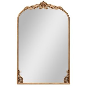 Espejo arqueado de pared 76 x 51 cm barroco vintage dorado con marco de metal