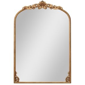 Espejo arqueado de pared 95 x 66 cm barroco vintage dorado con marco de metal