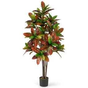 Planta artificial de crotón 150 cm con hojas en degradé y maceta de vivero para oficina y hogar
