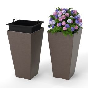 Juego de 2 macetas cuadradas altas con riego automático, marrón, 29,5 x 29,5 x 57 cm