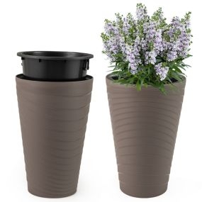 Conjunto de 2 macetas decorativas de 45 cm con cubo interior, drenaje y asas, textura en espiral para jardín y porche