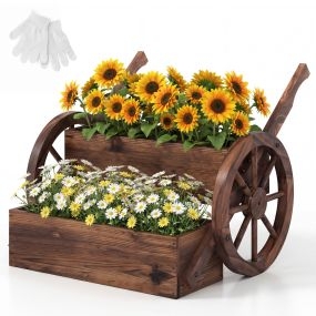Jardinera carrito de madera de 2 niveles con ruedas, asas y drenaje para interior y exterior