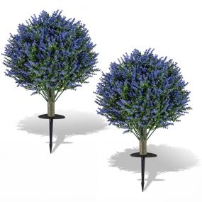 Juego de 2 Árboles Topiarios Artificiales de Lavanda Realistas con Estacas de Tierra 60cm para Interior Exterior Porche Jardín Patio