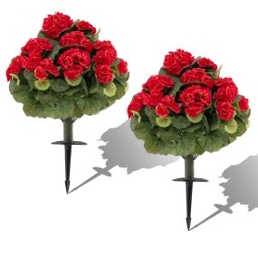 Juego de 2 Árboles Topiarios Artificiales de Begonia con 22 Flores 300 Hojas y Estacas Tierra 57cm para Interior Exterior Jardín Patio Rojo