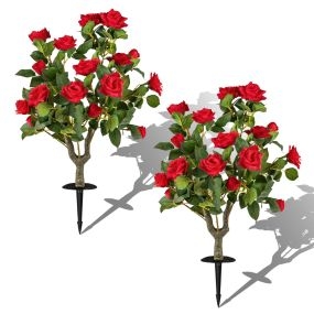 Plantas Artificiales Decorativas 80cm 2 Ramos de Rosas de Seda con Estacas 186 Hojas 18 Flores para Interior Exterior Boda Ceremonia Rojo