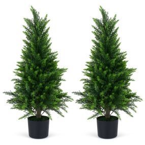 Juego de 2 árboles artificiales de cedro 90 cm en maceta de cemento para interior y exterior