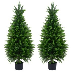 Juego de 2 árboles artificiales de cedro 120 cm en maceta de cemento para interior y exterior