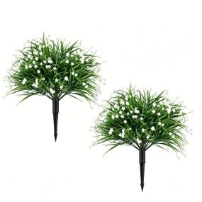 Set de 2 topiarios de hierba cebolla con camelias verde y blanco con estaca 45 x 70 cm