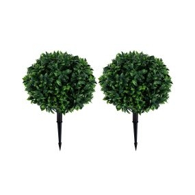 Set de 2 topiarios de hojas de olivo verde con estaca de suelo 40 x 65 cm para exterior