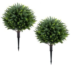 Set de 2 topiarios de cuprés verde con estaca de suelo 40 x 70 cm planta artificial resistente para jardín terraza y exterior